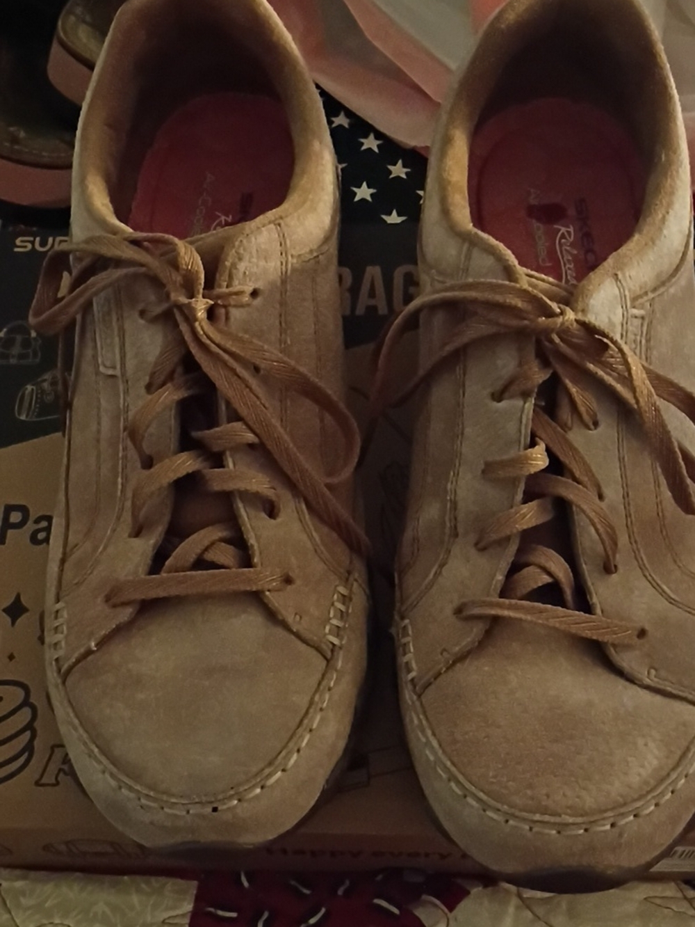 Skechers Women's Tan Suede Slip-On Inspired Lace-Up Loafers